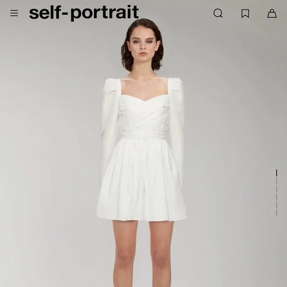 Self-Portrait Dresses White Taffeta Puff Sleeve Mini Dress